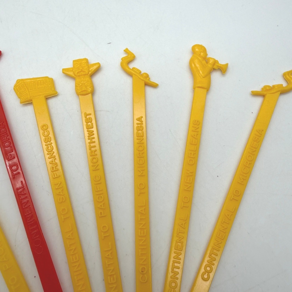 VTG Continental Airlines Swizzle Sticks Lot 11 Plastic Drink Stirrers Tiki - Picture 6 of 12